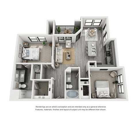 The Flats at Shadowglen Apartments in Manor, TX Two Bedroom Floor Plan
